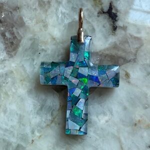 Opal Mosaic Cross Pendant